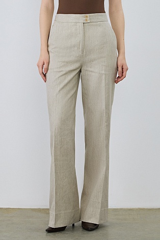 Расклешенные брюки со льном, цвет овсяное молоко
