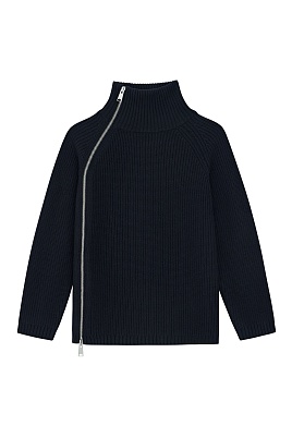 Черный свитер с декоративной молнией сбоку