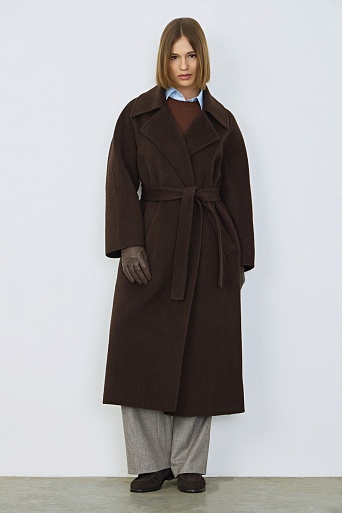 Длинное пальто из шерсти, шоколадное