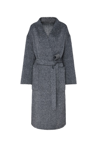 Пальто на поясе из шерсти с альпака, серый меланж