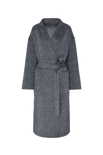 Пальто на поясе из шерсти с альпака, серый меланж
