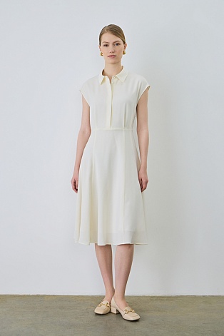 Легкое платье-рубашка, молочное