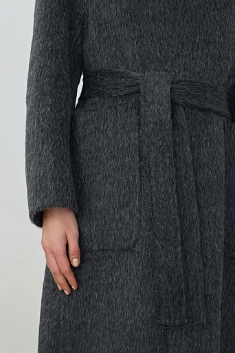 Пальто на поясе из шерсти с альпака, серый меланж