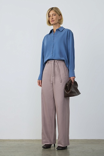 Широкие брюки с декоративным поясом, цвет серый