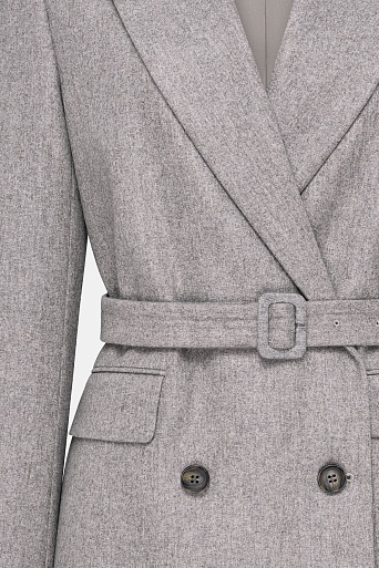 Двубортный жакет на поясе, серо-бежевый меланж
