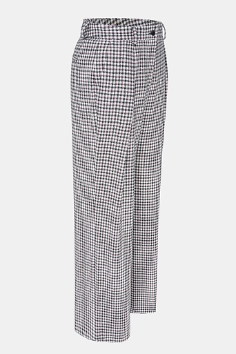 Прямые свободные брюки в серо-красную клетку, белые