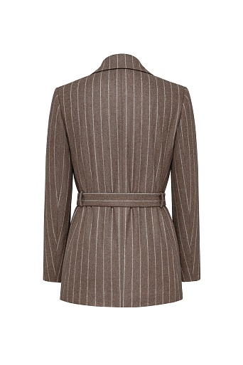 Удлиненный жакет в полоску на поясе, коричневый