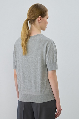 Вязаная футболка из хлопка и модала, серый меланж