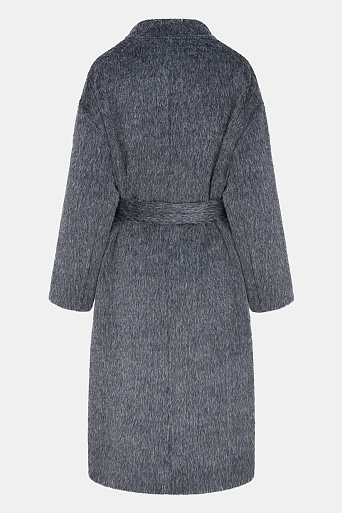 Двухстороннее пальто на поясе из шерсти, серый меланж