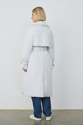 Пуховое пальто-тренч, белое