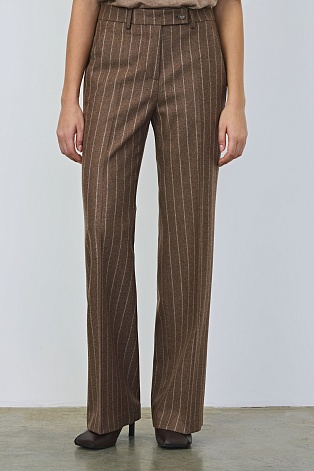 Прямые свободные брюки в полоску, коричневые