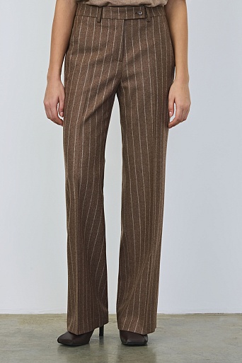 Прямые свободные брюки в полоску, коричневые