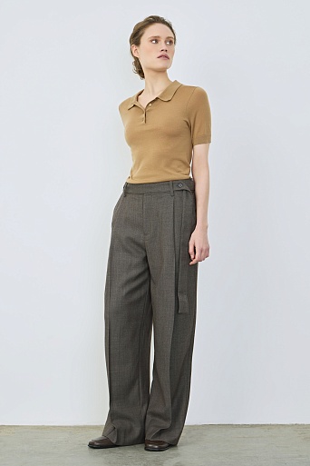 Широкие брюки с защипами из смесовой шерсти, серо-бежевые