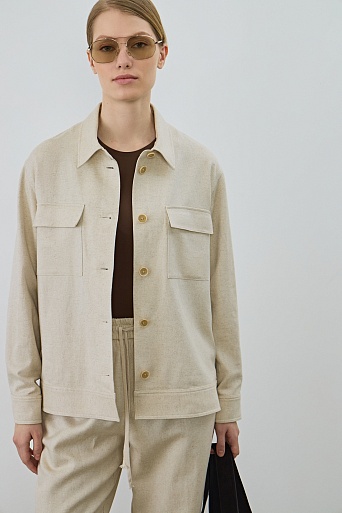 Куртка-рубашка изо льна, тенселя и хлопка, цвет овсяное молоко