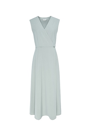 Платье с запахом без рукавов, нежно-оливковое