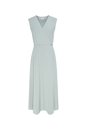 Платье с запахом без рукавов, нежно-оливковое