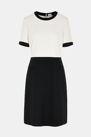 Платье-футляр с короткими рукавами, черно-белое