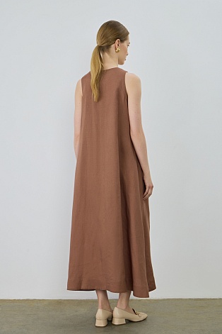 Платье-сарафан А-силуэта изо льна и тенселя, цвет какао
