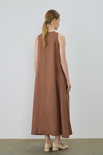 Платье-сарафан А-силуэта изо льна и тенселя, цвет какао