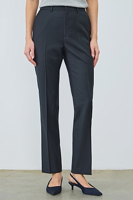 Зауженные костюмные брюки из шерсти в мелкую клетку, темно-серые ANNIKA