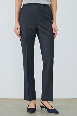 Зауженные костюмные брюки из шерсти в мелкую клетку, темно-серые ANNIKA