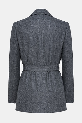 Удлиненный жакет в полоску на поясе, темно-серый