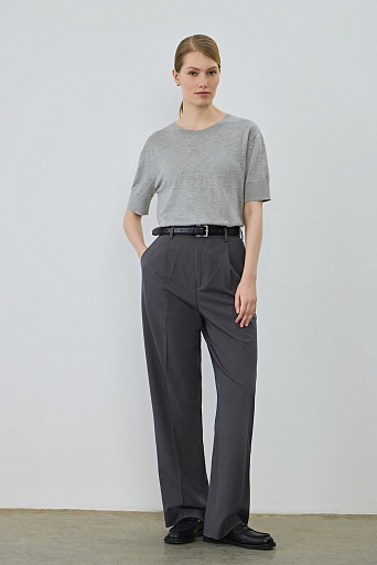 Вязаная футболка из хлопка и модала, серый меланж