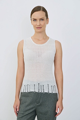 Топ без рукавов с рваным эффектом, белый 