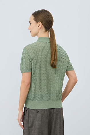 Футболка-поло из смесового хлопка и льна, цвет шалфей