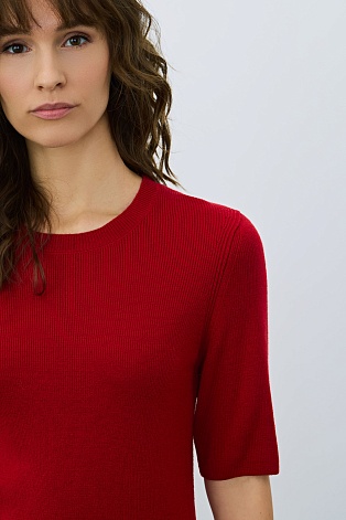 Джемпер с коротким рукавом с кашемиром, красный