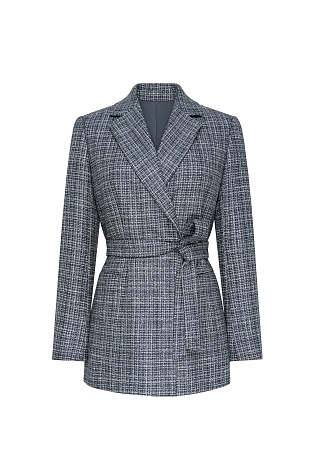 Жакет на поясе в клетку, серый