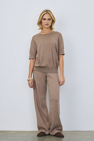 Джемпер с коротким рукавом с кашемиром, светло-коричневый