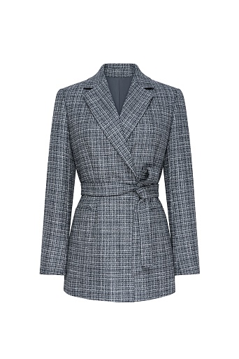 Жакет на поясе в клетку, серый