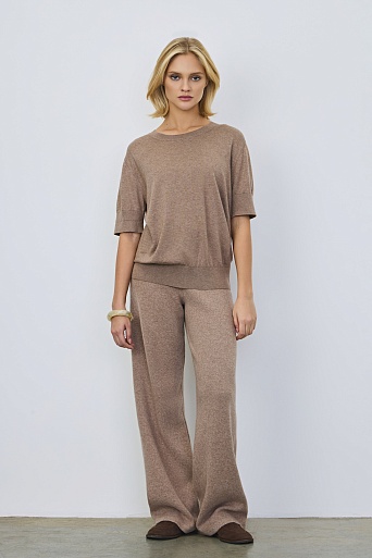 Джемпер с коротким рукавом с кашемиром, светло-коричневый