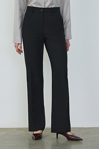 Брюки прямого силуэта из шерсти, черные