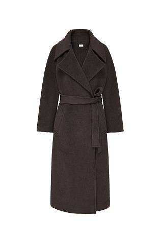 Длинное пальто из шерсти, шоколадное