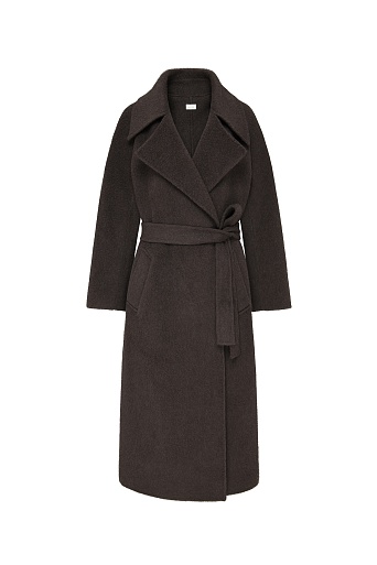 Длинное пальто из шерсти, шоколадное