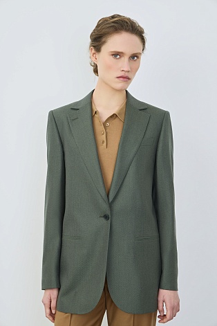 Удлиненный жакет из шерсти на одной пуговице, цвет шалфей