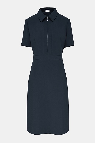 Платье на молнии с коротким рукавом, темно-синее