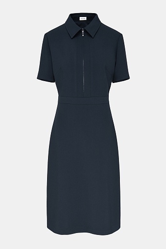 Платье на молнии с коротким рукавом, темно-синее