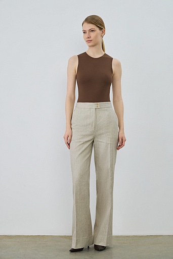 Расклешенные брюки со льном, цвет овсяное молоко