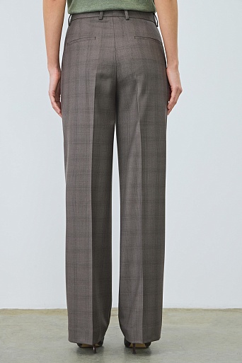 Свободные костюмные брюки из шерсти с кашемиром, серо-коричневые MARIA
