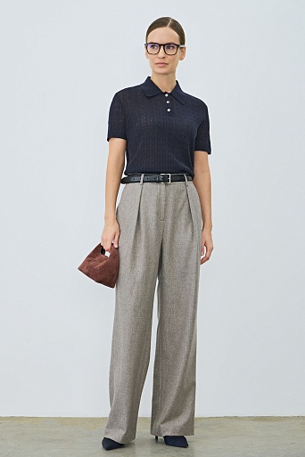 Футболка-поло из смесового хлопка и льна, темно-синяя