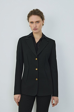 Жакет с акцентными вытачками и золотыми пуговицами, черный
