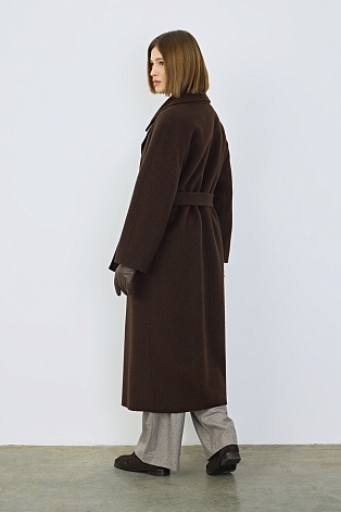 Длинное пальто из шерсти, шоколадное