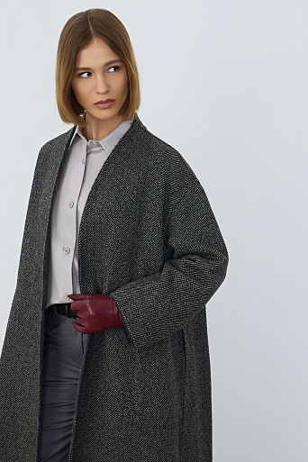 Двухстороннее пальто на поясе из шерсти, серый меланж