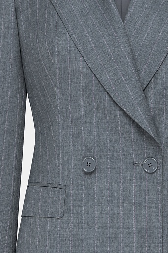 Двубортный жакет из шерсти в меловую полоску, серый INGRID