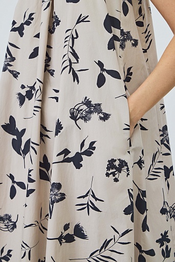 Платье А-силуэта с цветочным принтом, белое с черным