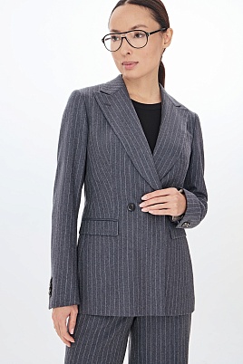 Серый двубортный пиджак в белую полоску INGRID