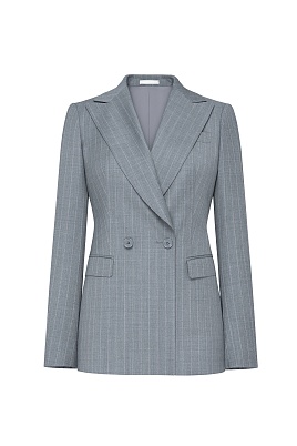 Двубортный жакет из шерсти в меловую полоску, серый